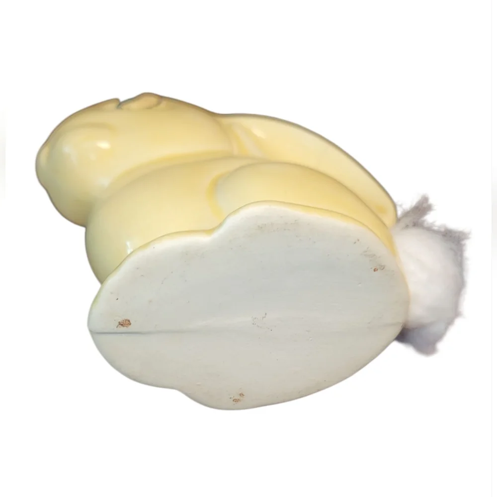 Charming Yellow Ceramic Bunny Figurine Cotton Ball Dispenser